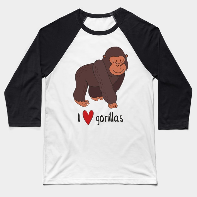 I Love Gorillas Awesome Cute Gorilla Love Heart Design Baseball T-Shirt by Dreamy Panda Designs